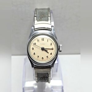 Womens Vintage Timex Watch Chrome Plated 23mm Stretch Band Manual Wind Running